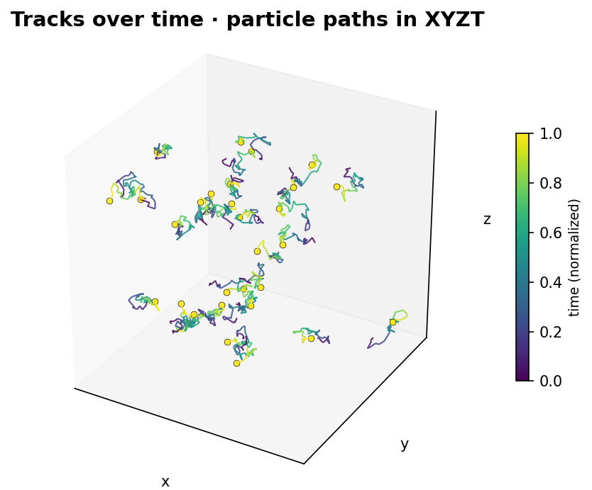 Particle tracks over time